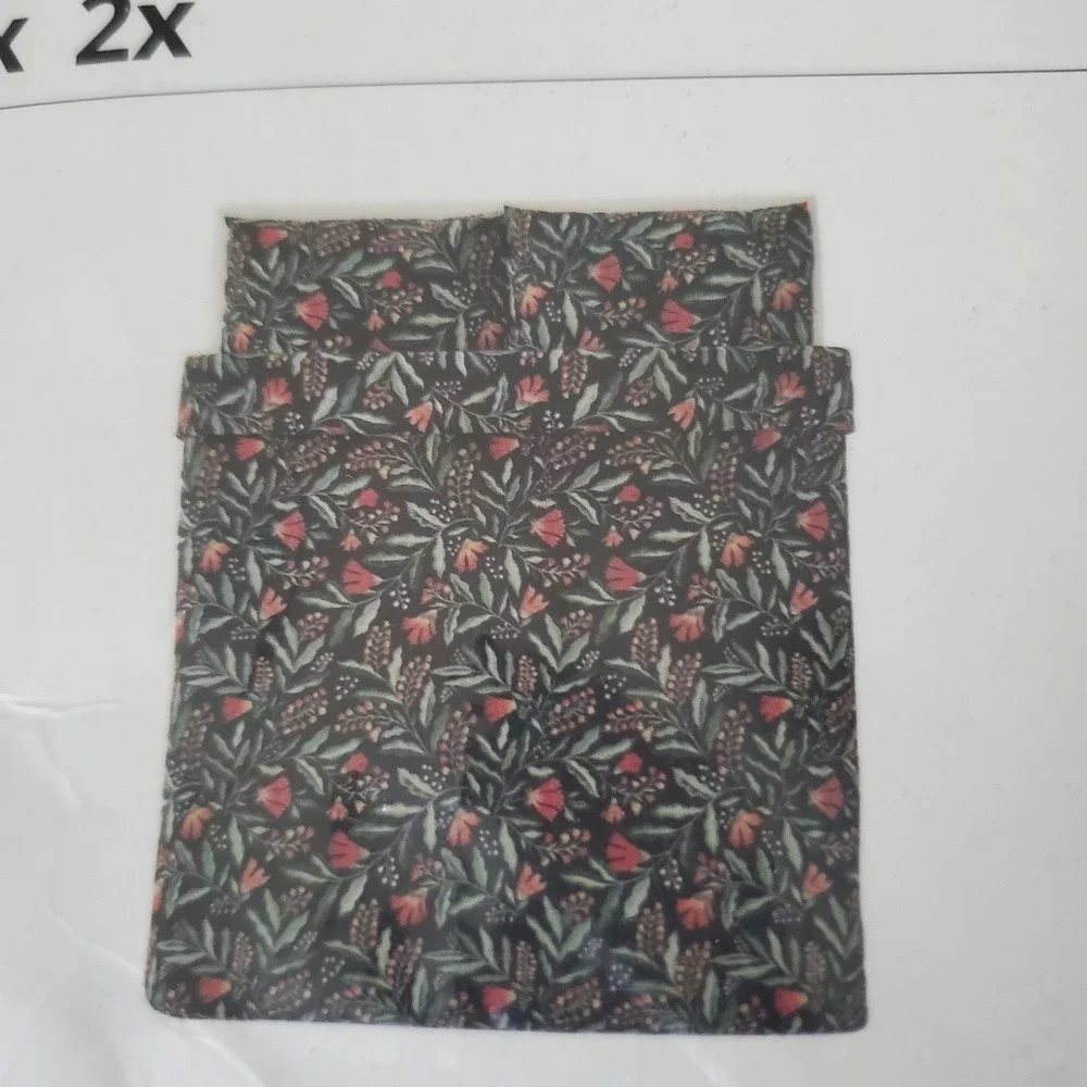 IKEA Sammetsblad QUEEN Full Duvet Cover w Pillowcases SET Black Floral Scandi